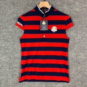 NWT RLX Ralph Lauren 2016 RYDER CUP WOMEN’S SZ SMALL SHIRT STRIPED  NAVY RED USA